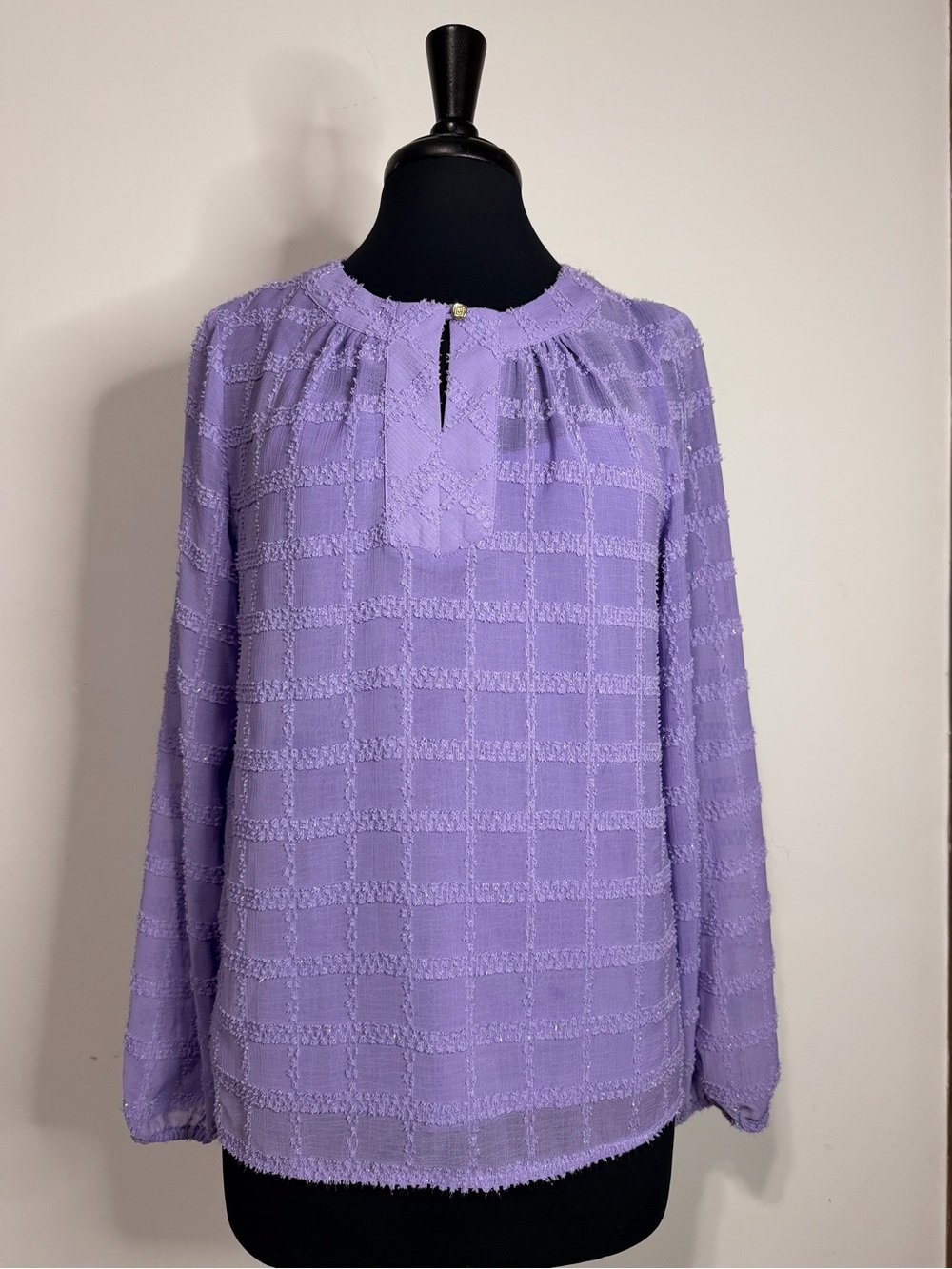 Lilac Textured Long-Sleeve Peasant Blouse